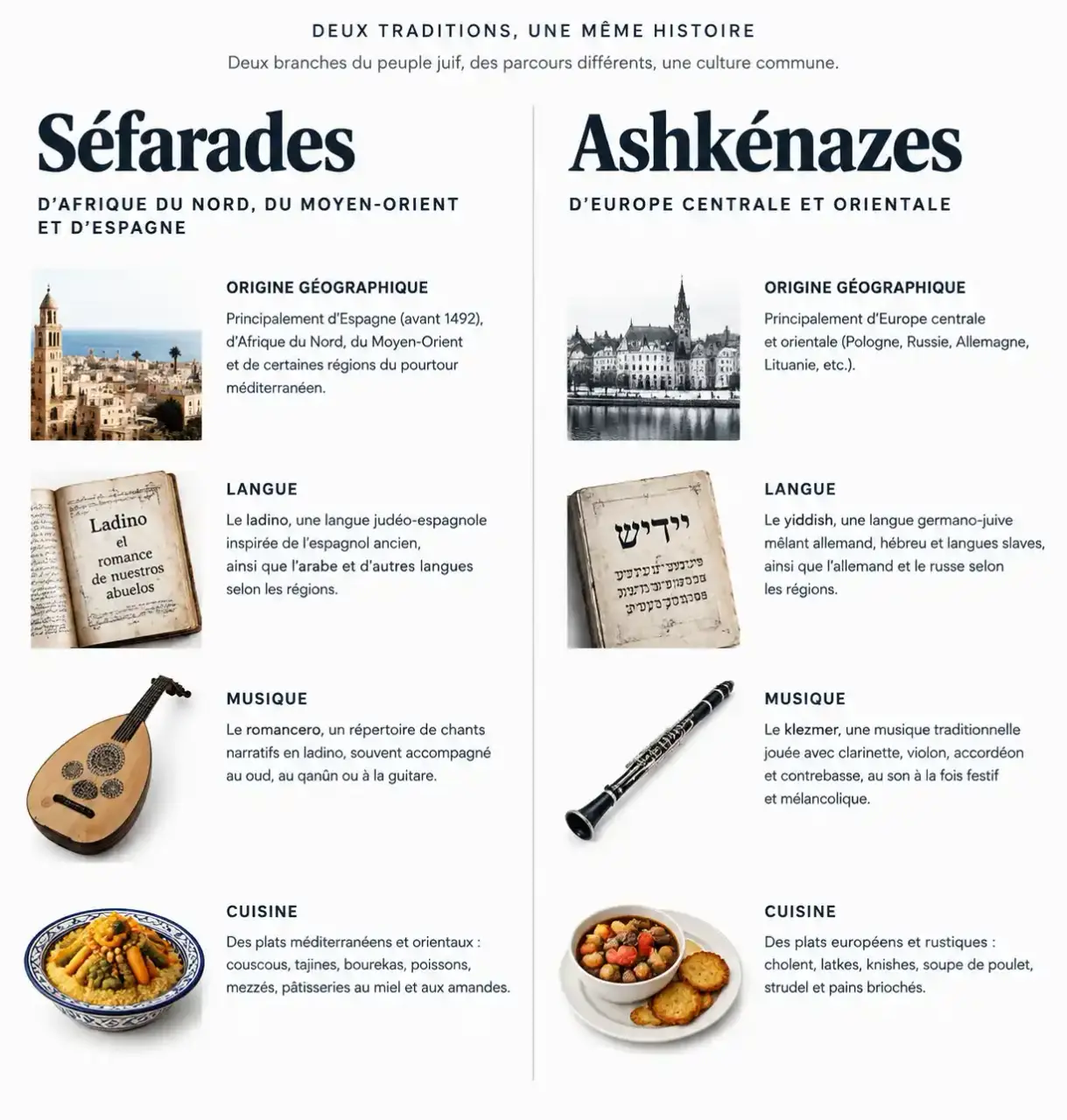 Différences entre juive séfarade et culture ashkénaze : langue, musique, origine et cuisine