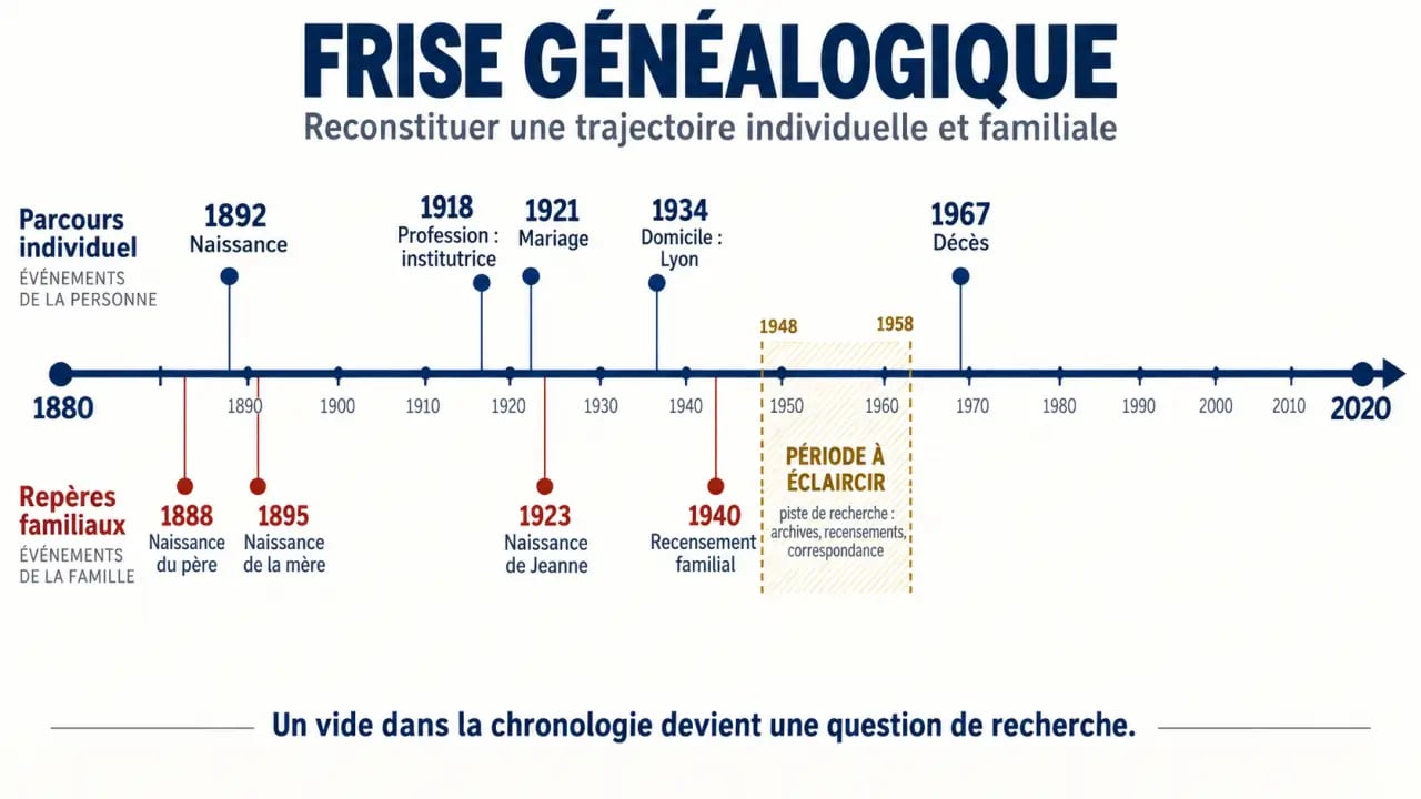 Heredis 2026 : frise chronologique familiale pour repérer les périodes manquantes